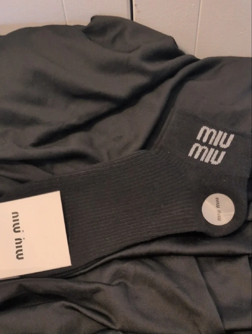 Miu Miu Black Logo Ribbed Crew Socks